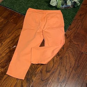 Chico’s salmon size 1 capris.  Inseam 21 1/2”